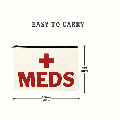 "Meds" Bag with Zipper – Lightweight Travel Pouch, Easy-Clean Canvas