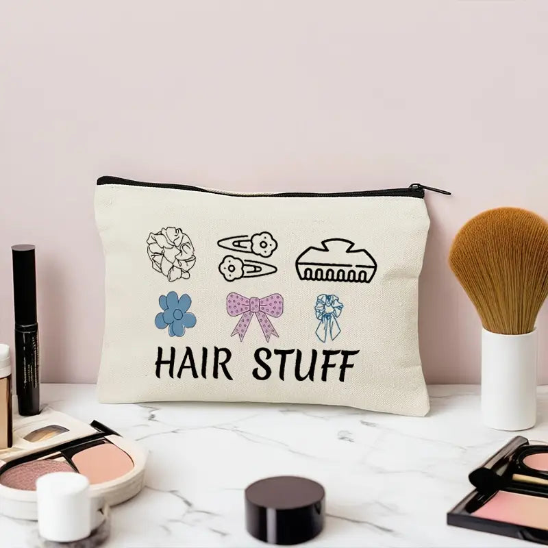 "Hair Stuff" Bag with Zipper – Lightweight Travel Pouch, Easy-Clean Canvas