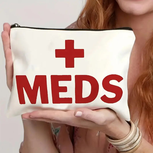 "Meds" Bag with Zipper – Lightweight Travel Pouch, Easy-Clean Canvas