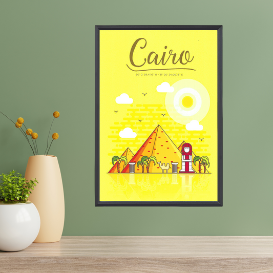 Cairo City Cartoon Poster – Modern Art Design (A4, Framed)