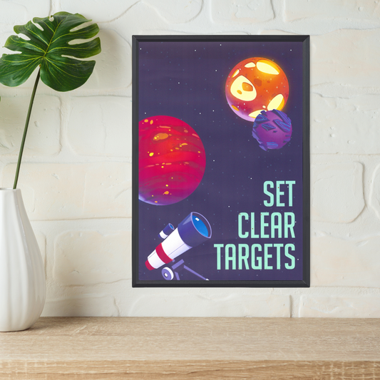Set Clear Targets Modern Art Poster – Space Tour & Inspirational Quotes (A4, Framed)
