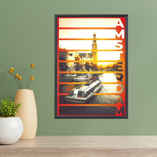 Amsterdam City Poster – Modern Art Design (A4, Framed)