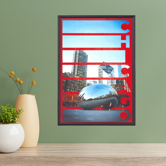 Chicago City Poster – Modern Art Design (A4, Framed)