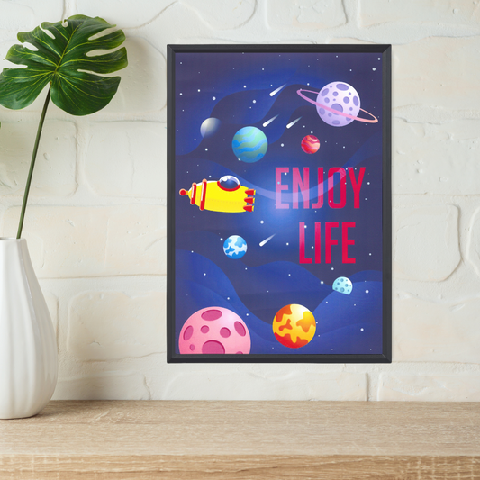 Enjoy Life Modern Art Poster – Space Tour & Inspirational Quotes (A4, Framed)
