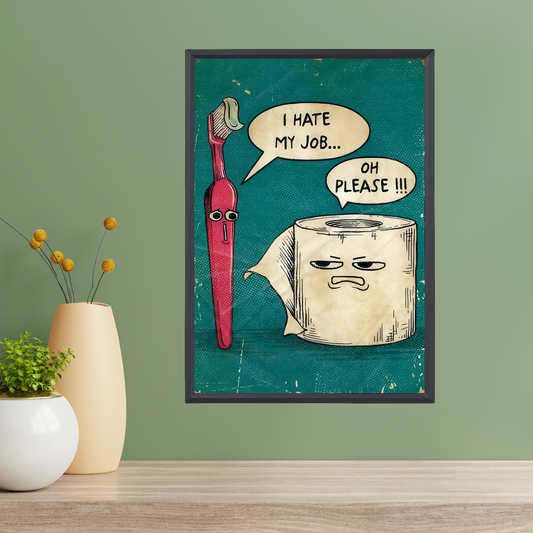 Classic Fabric Canvas Wall Art – Humorous Bathroom Poster for Home, Office, and Cafe (A4, Framed)