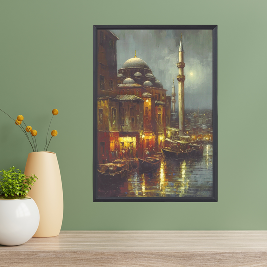 Istanbul Vintage Art Print – Oil Painting Style (A4, Framed)