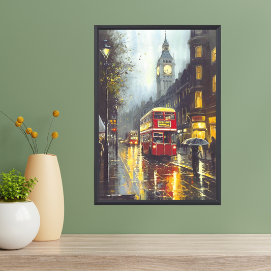 London Vintage Art Print – Oil Painting Style (A4, Framed)