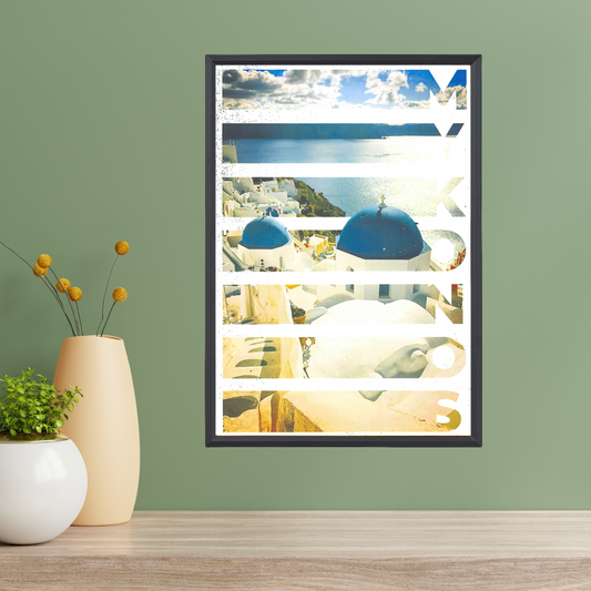 Mykonos City Poster – Modern Art Design (A4, Framed)