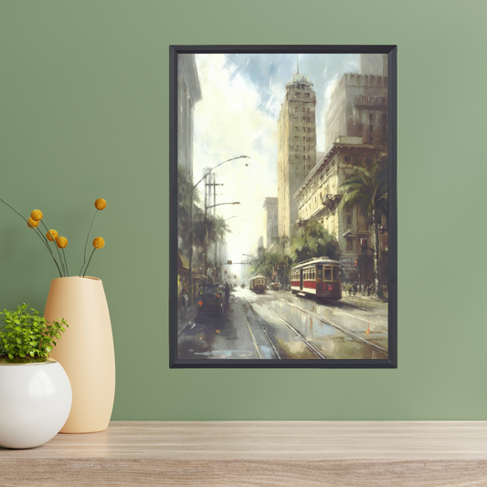 San Francisco Vintage Art Print – Oil Painting Style (A4, Framed)