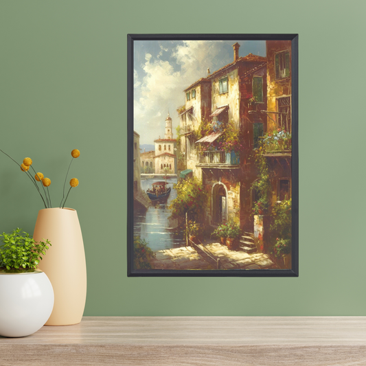 Italy Vintage Art Print – Oil Painting Style (A4, Framed)
