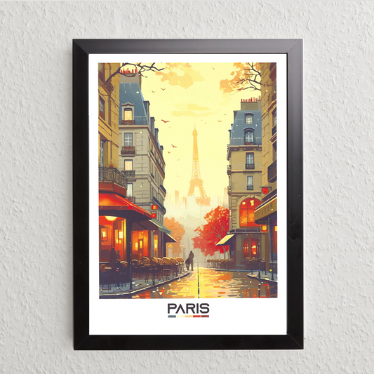 Paris Street View Art Print – Modern Illustration (A5, Framed)