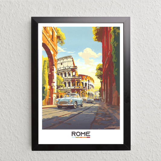 Rome Street View Art Print – Modern Illustration (A5, Framed)