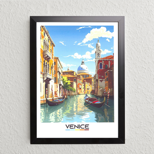 Venice Street View Art Print – Modern Illustration (A5, Framed)