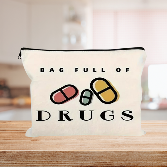 "Bag Full of Drugs" Bag with Zipper – Lightweight Travel Pouch, Easy-Clean Canvas